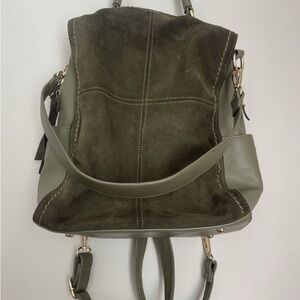 Moda Luxe Olive Green Suede & Leather Backpack Vegan